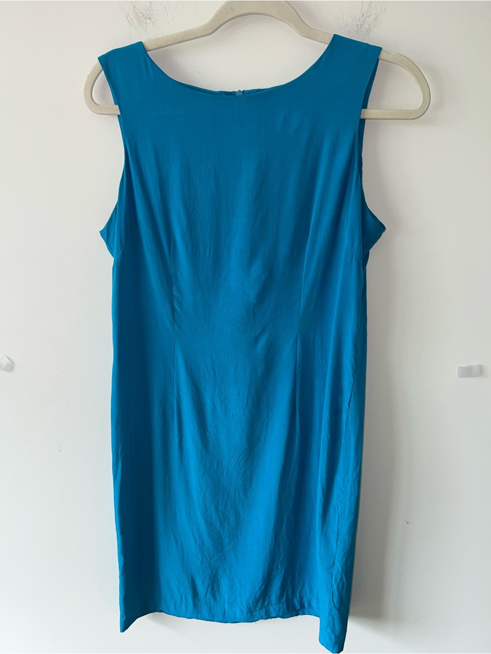 Vintage 100% Silk Victoria Holley Teal Blue Sleeveless Sheath Mini Dress
